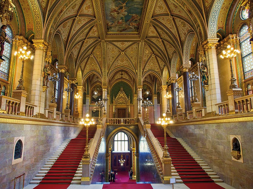 The staircase in the Hungarian Parliament Building, Budapest